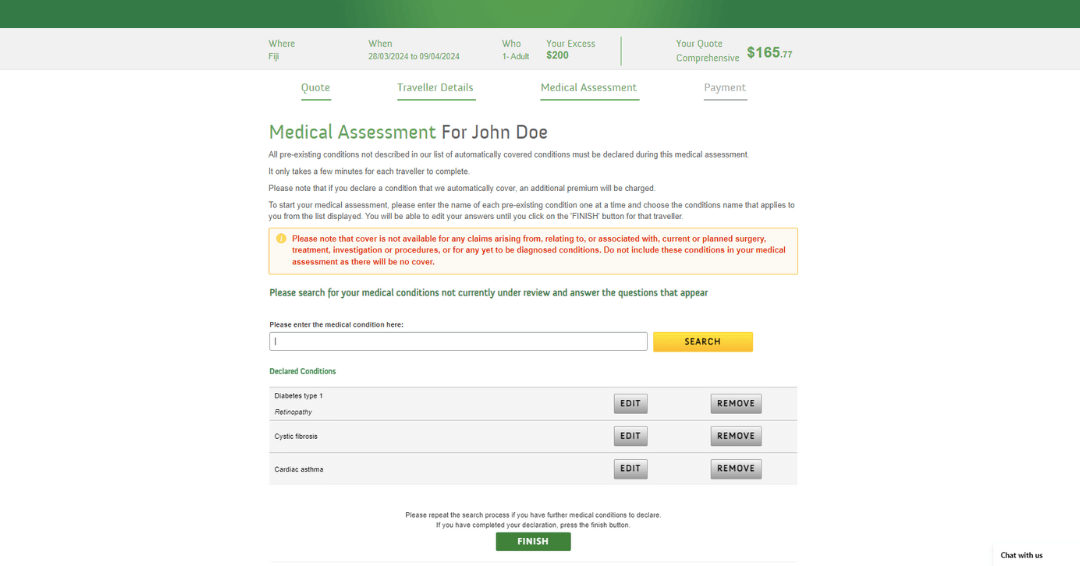 Screenshot of medical assessment 